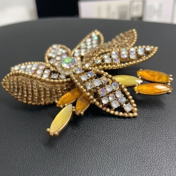 Liz Claiborne Vintage Crystal Flower Brooch - Gold/Amber/Diamanté, 3”x 2.5” - Picture 6 of 7